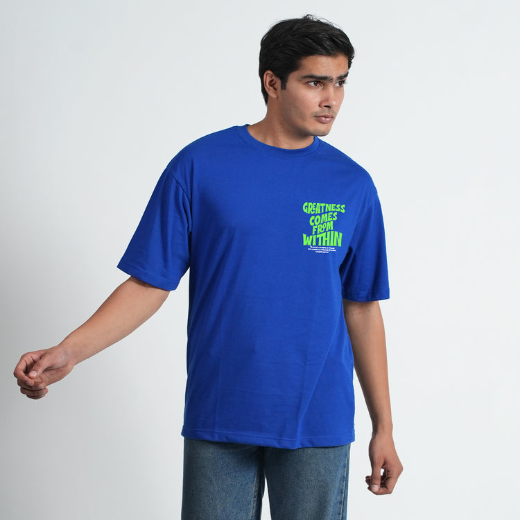 GREATNESS COMES FROM WITHIN ROYAL BLUE OVERSIZED T-SHIRT