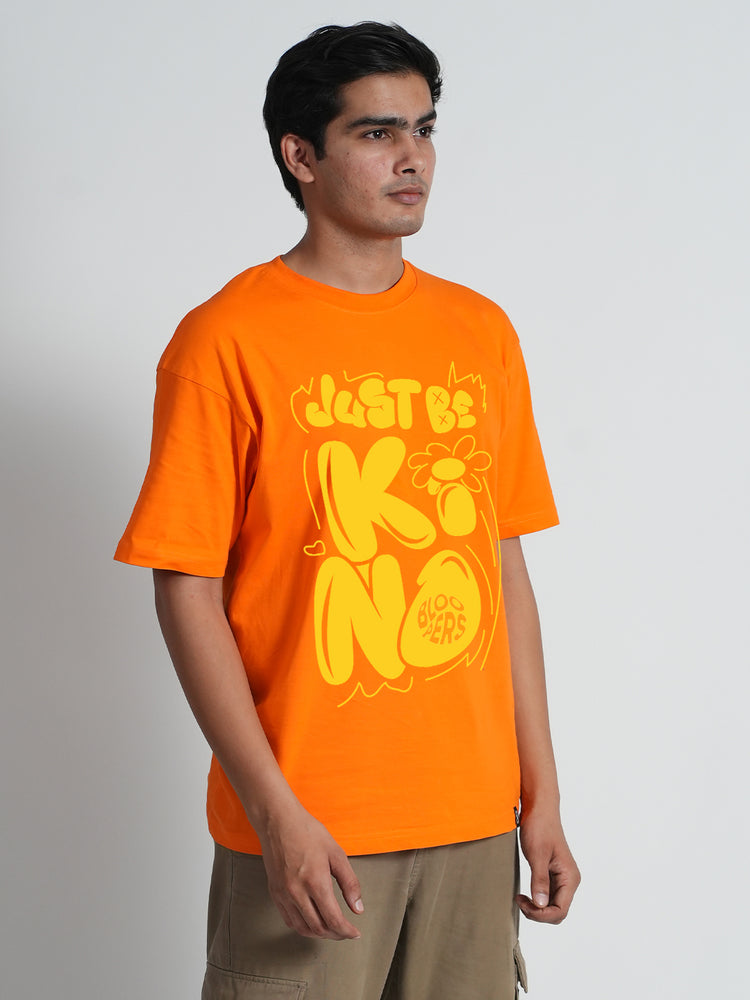 Bloopers Just Be Kind Orange Oversized Dropshoulder Casual Wear T-shirt