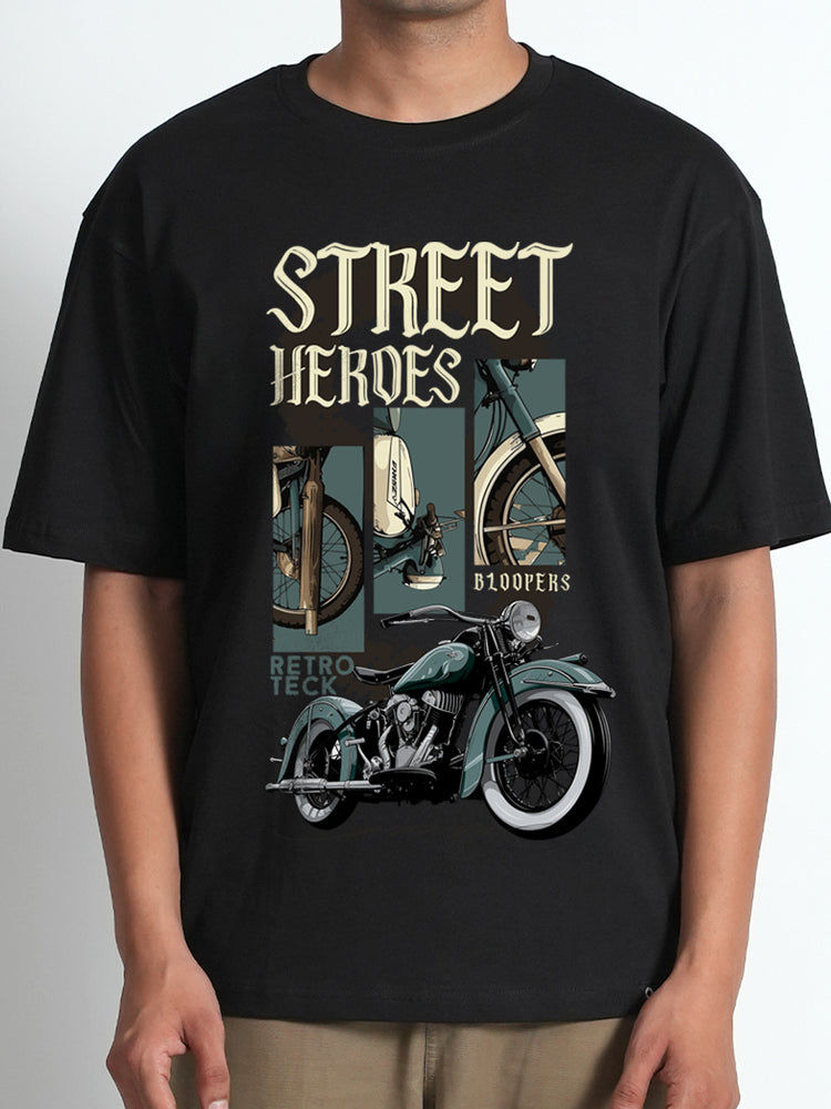 STREAT HEROES GRAPHIC PRINT BLACK OVERSIZED T-SHIRT