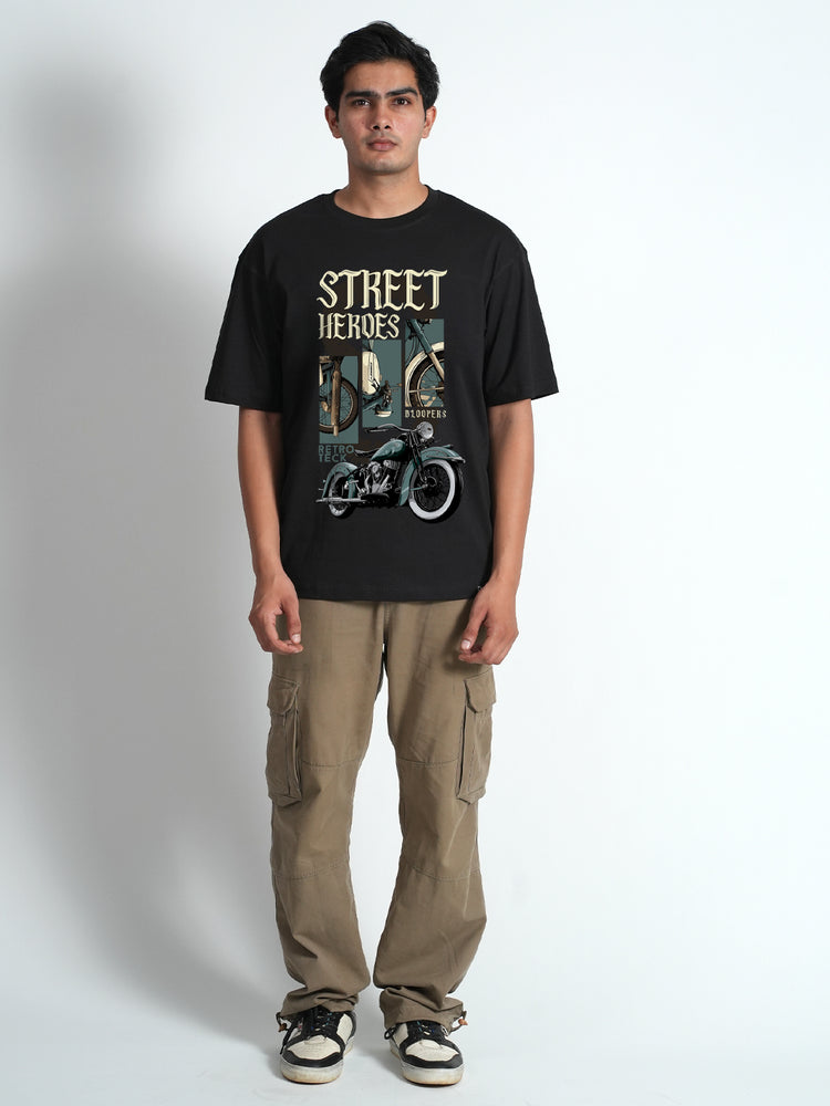 STREAT HEROES GRAPHIC PRINT BLACK OVERSIZED T-SHIRT