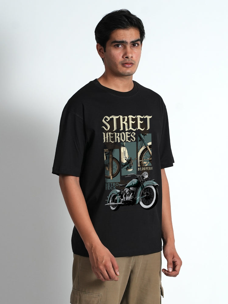 STREAT HEROES GRAPHIC PRINT BLACK OVERSIZED T-SHIRT