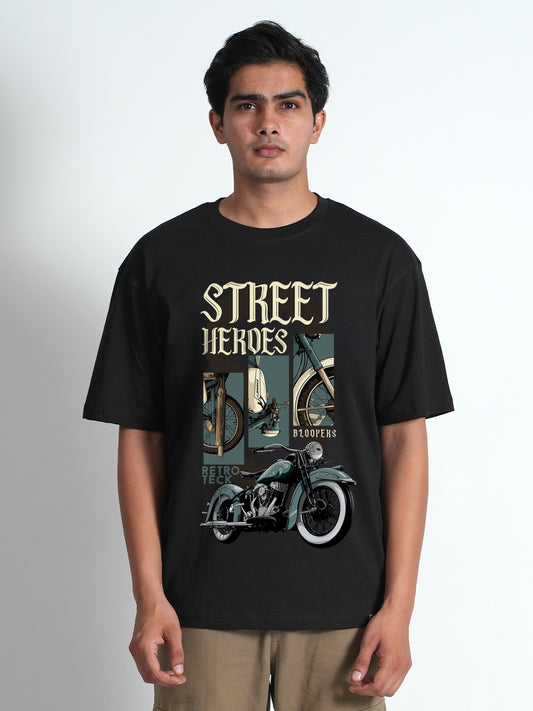 Street Heros Black Oversized Drop shoulder T-shirt