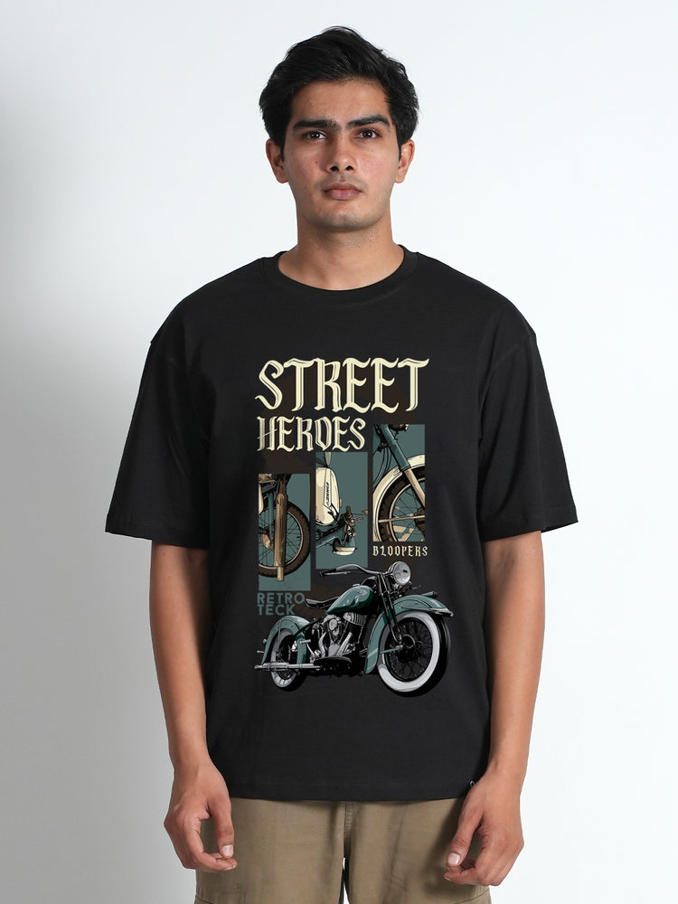 STREAT HEROES GRAPHIC PRINT BLACK OVERSIZED T-SHIRT