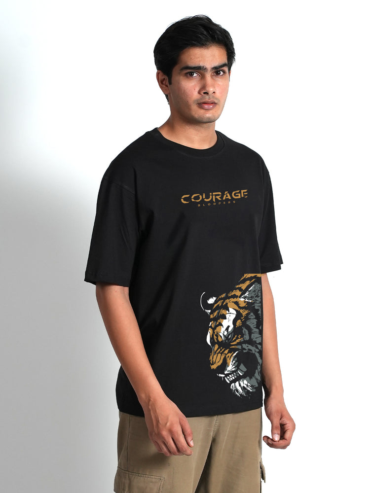 TIGER GRAPHIC PRINT BLACK OVERSIZED T-SHIRT