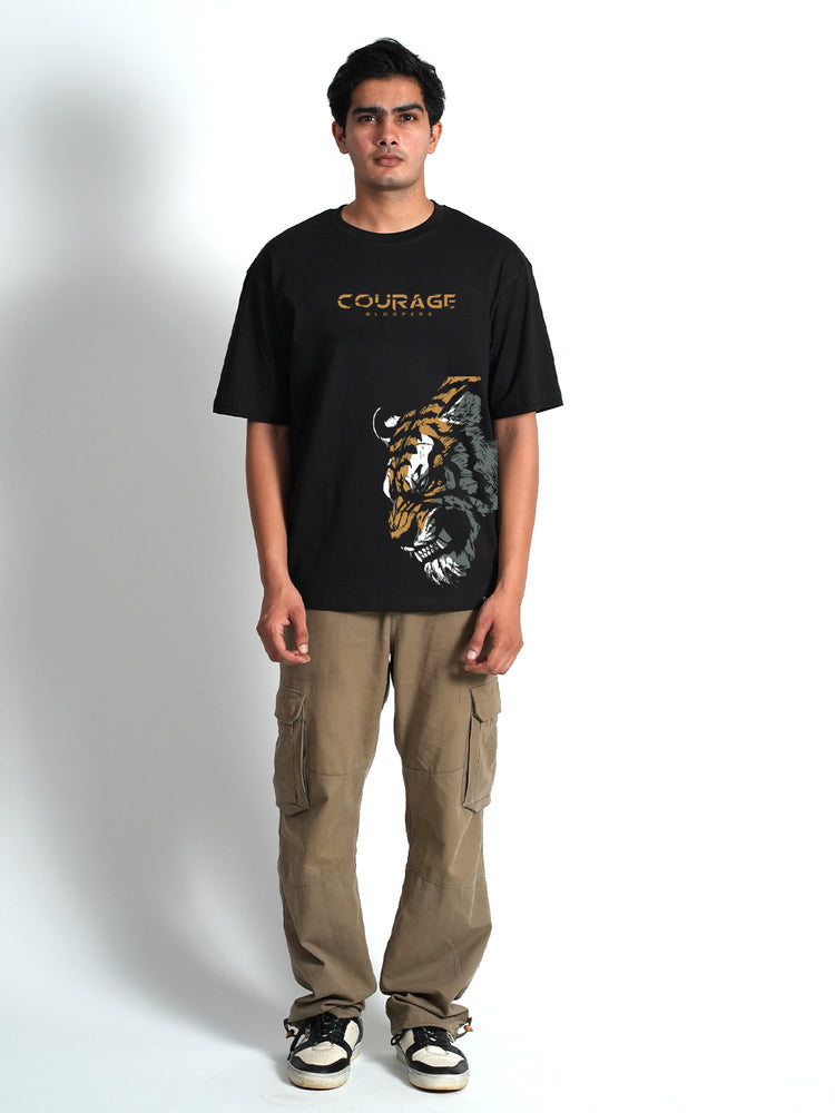 TIGER GRAPHIC PRINT BLACK OVERSIZED T-SHIRT