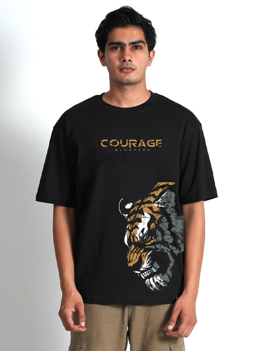 TIGER GRAPHIC PRINT BLACK OVERSIZED T-SHIRT