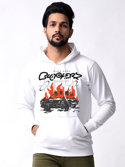 Bloopers White Graphic Printed Winter Wear Hoodie