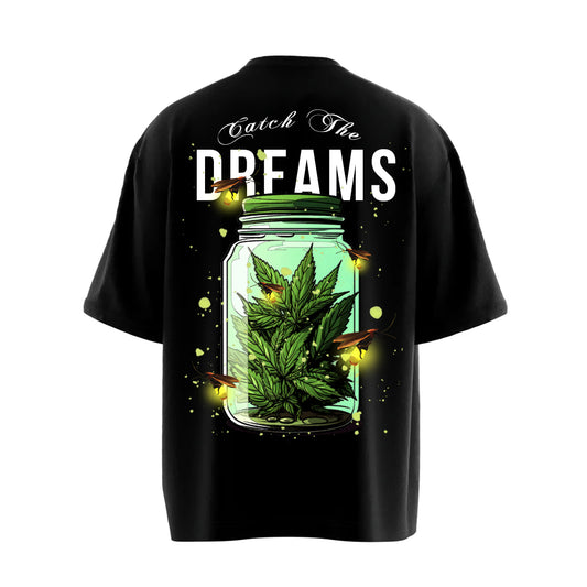 Catch the Dreams Black Oversized Dropshoulder Printed T-shirt