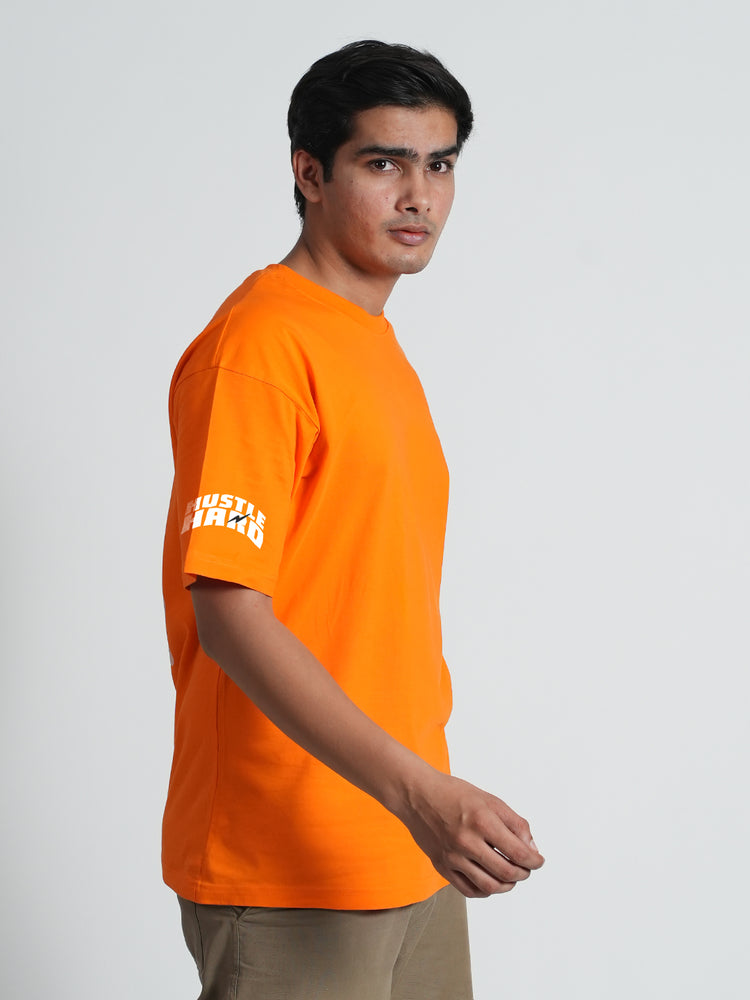 HUSTLE HERO GRAPHIC PRINT ORANGE OVERSIZED T-SHIRT