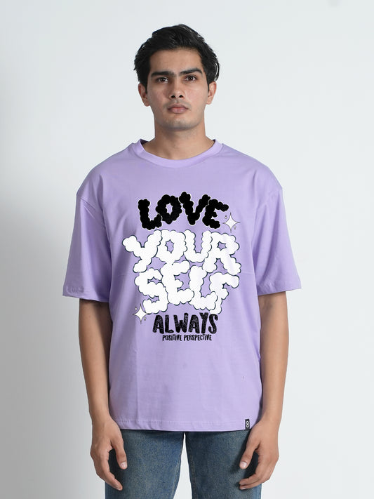 Lavender Love Your Self Graphic Printed  Oversized Trendy T-shirt For Men