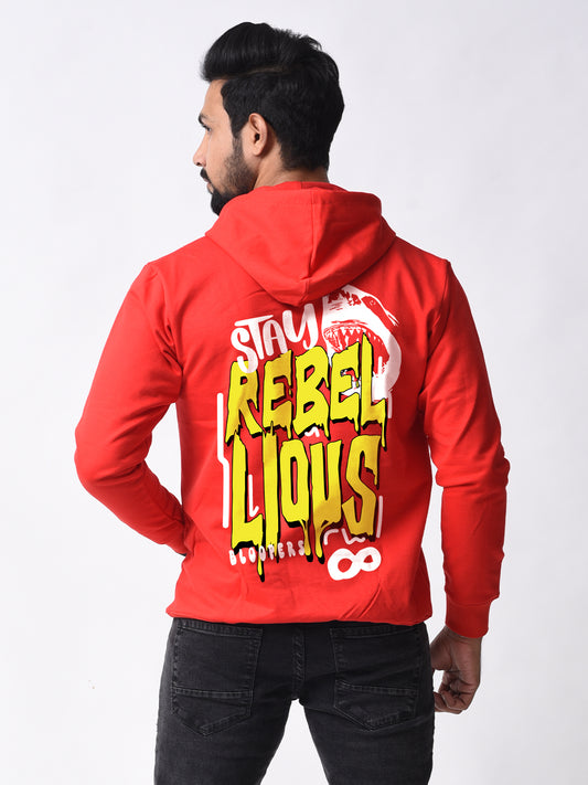 Stay Rebel Men's Red Graphic Printed Full Sleeve Winter Wear Hoodie