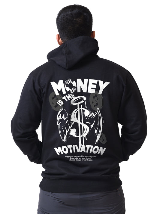 Money Motivation Black Printed Hoodies for Men's